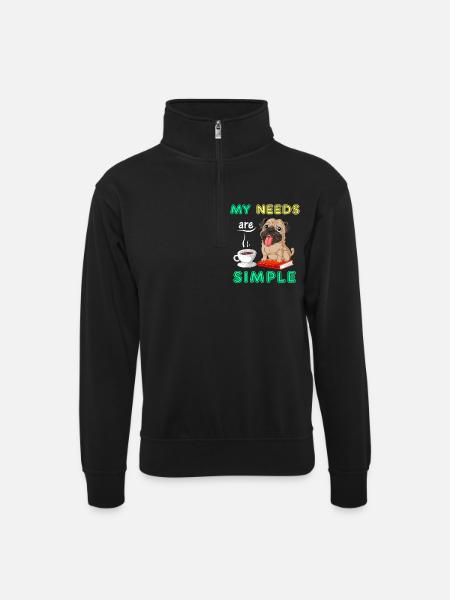 Mops Bücher Kaffeeshirt - Unisex Pullover mit Zip-Kragen - Schwarz