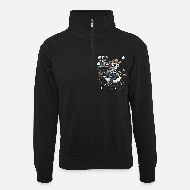 Bone Cowboy Penguin Motif - Unisex sweater with zip collar - black