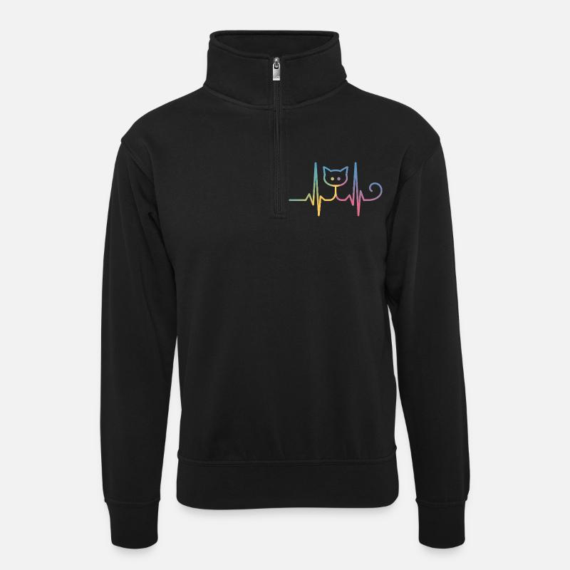 Chat ECG Heartbeat Motif arc-en-ciel - Sweat col montant zippé unisexe - noir
