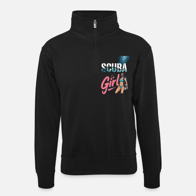 Scuba Girl Taucherin Design - Unisex Pullover mit Zip-Kragen - Schwarz