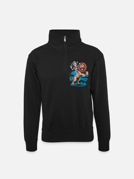Lions and Skeleton Adventure Design - Unisex sweater with zip collar - black