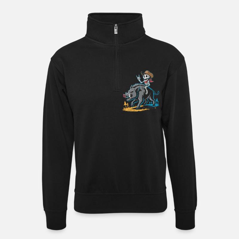 Aventure de cow-boy squelette et sanglier - Sweat col montant zippé unisexe - noir