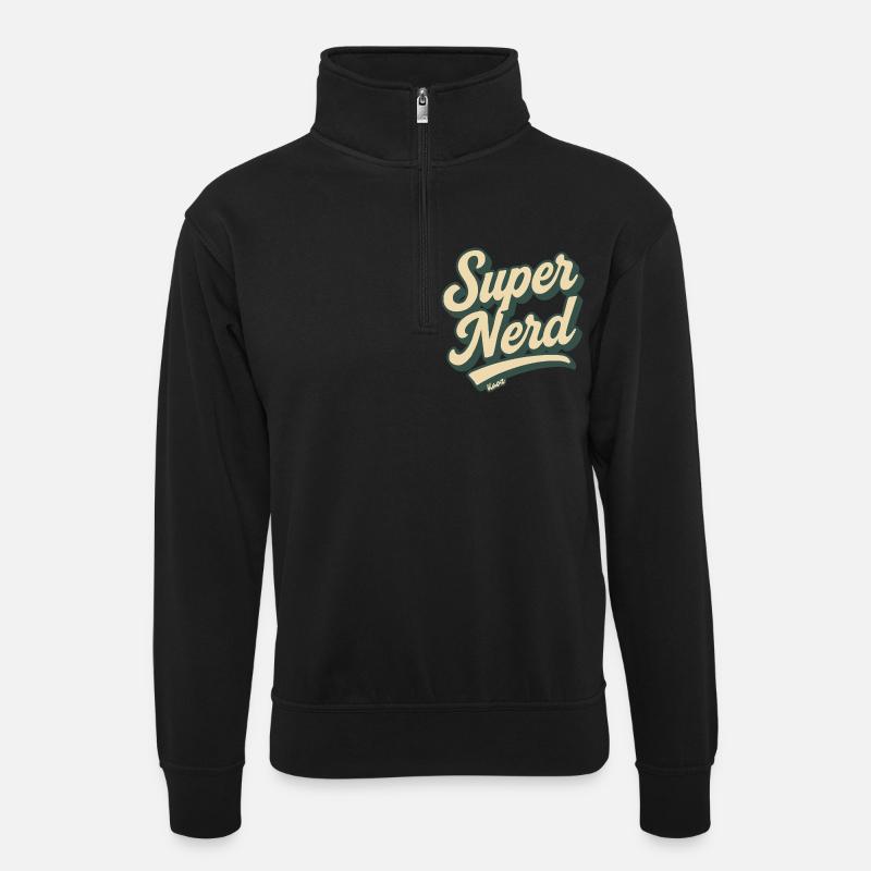 Super Nerd Retro Script - Unisex sweater with zip collar - black