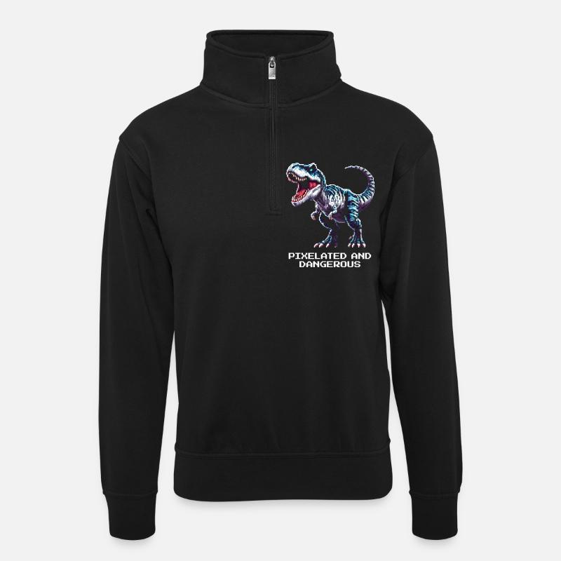 Verpixelt und gefährlich | Dinosaurier - Unisex sweater with zip collar - black