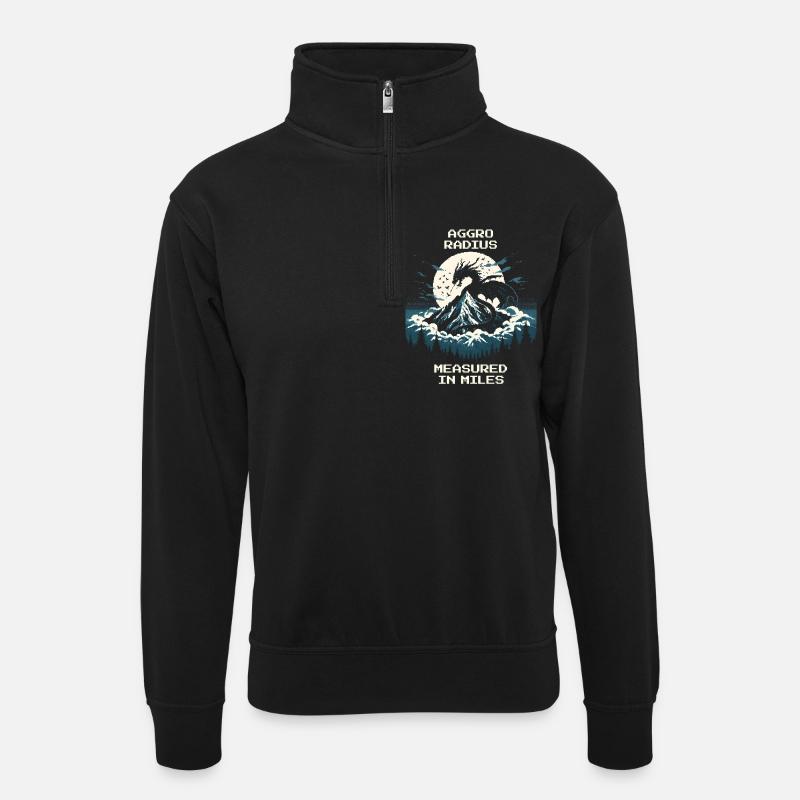 Aggro-Radius | Retro Drache Pixel Art - Unisex Pullover mit Zip-Kragen - Schwarz