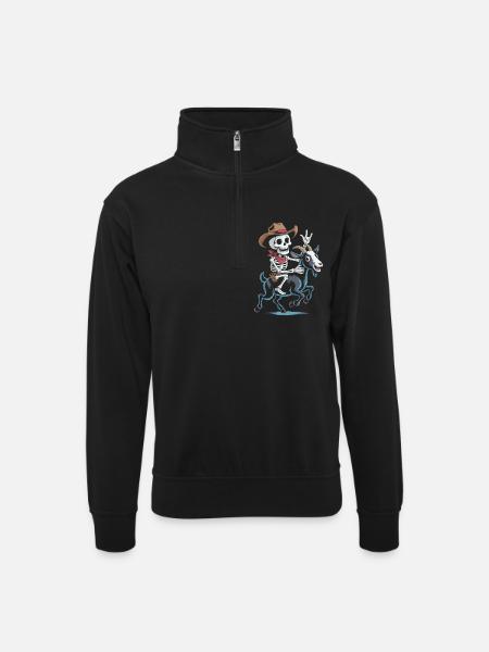Skeleton cowboy on goat - Unisex sweater with zip collar - black