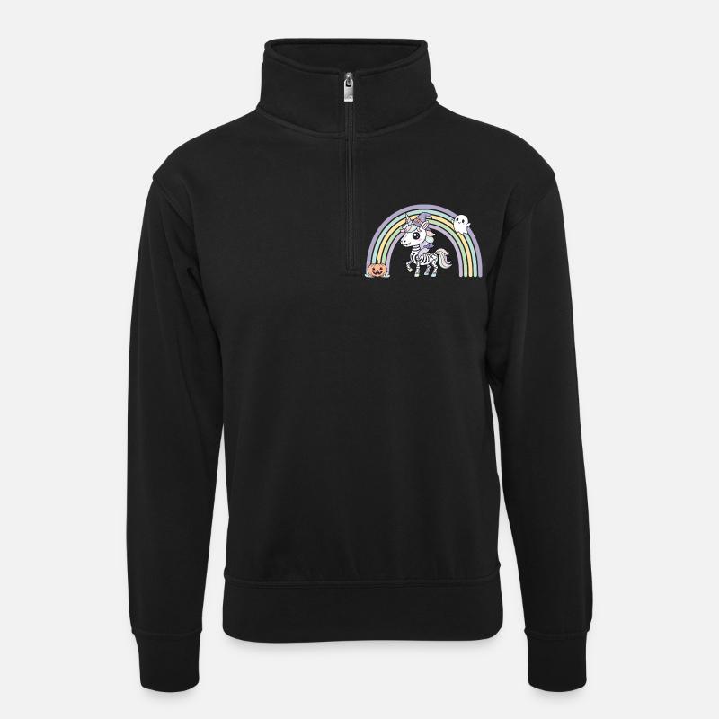 BOHO Skelett‑Einhorn mit Regenbogen – Halloween  - Unisex Pullover mit Zip-Kragen - Schwarz
