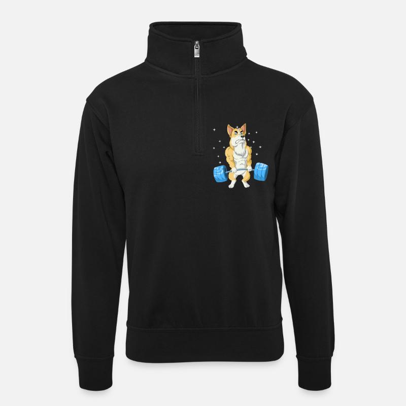 Corgi Weightlifting - Unisex sweater with zip collar - black