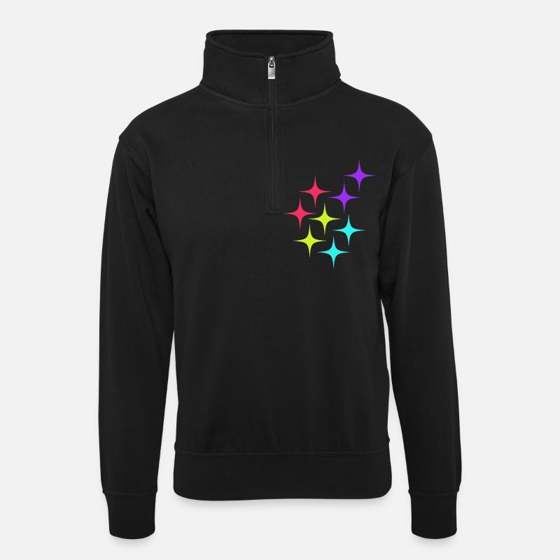 Bunte Sterne sparkle Muster - Unisex Pullover mit Zip-Kragen - Schwarz