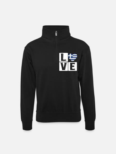 Love Greece Heart Flag - Unisex sweater with zip collar - black