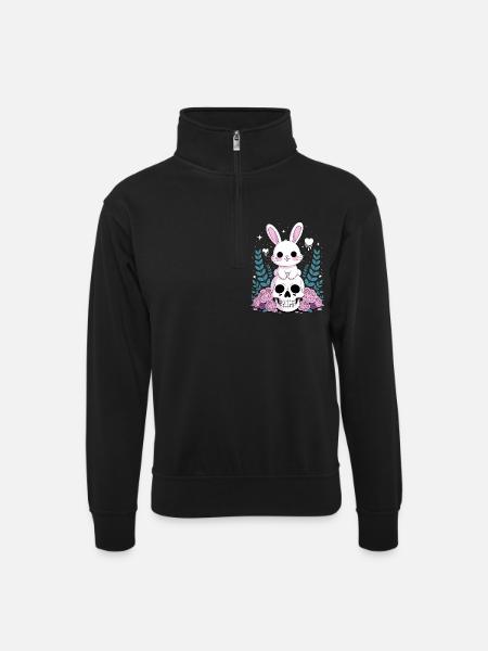 Kawaii Pastel Goth Hase - Unisex Pullover mit Zip-Kragen - Schwarz