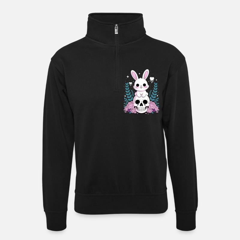 Kawaii Pastel Goth Hase - Unisex Pullover mit Zip-Kragen - Schwarz