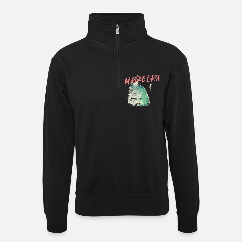 Schwarzer Strand Badegast Madeira Illustration - Unisex Pullover mit Zip-Kragen - Schwarz
