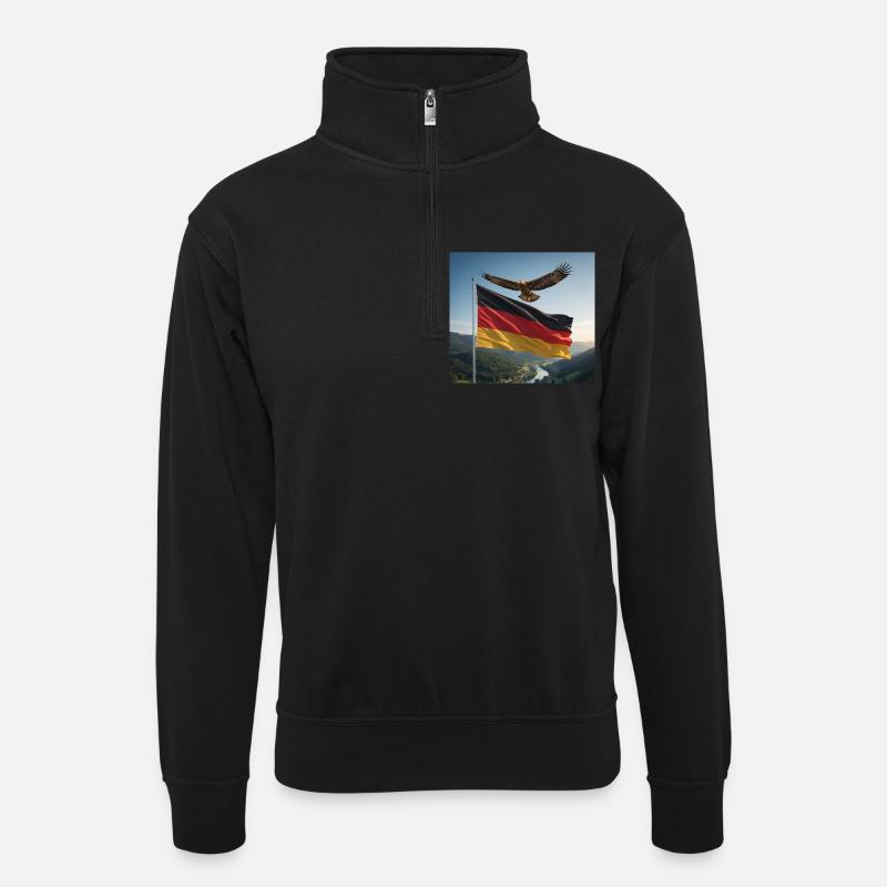 Eagle above the German flag - Unisex sweater with zip collar - black