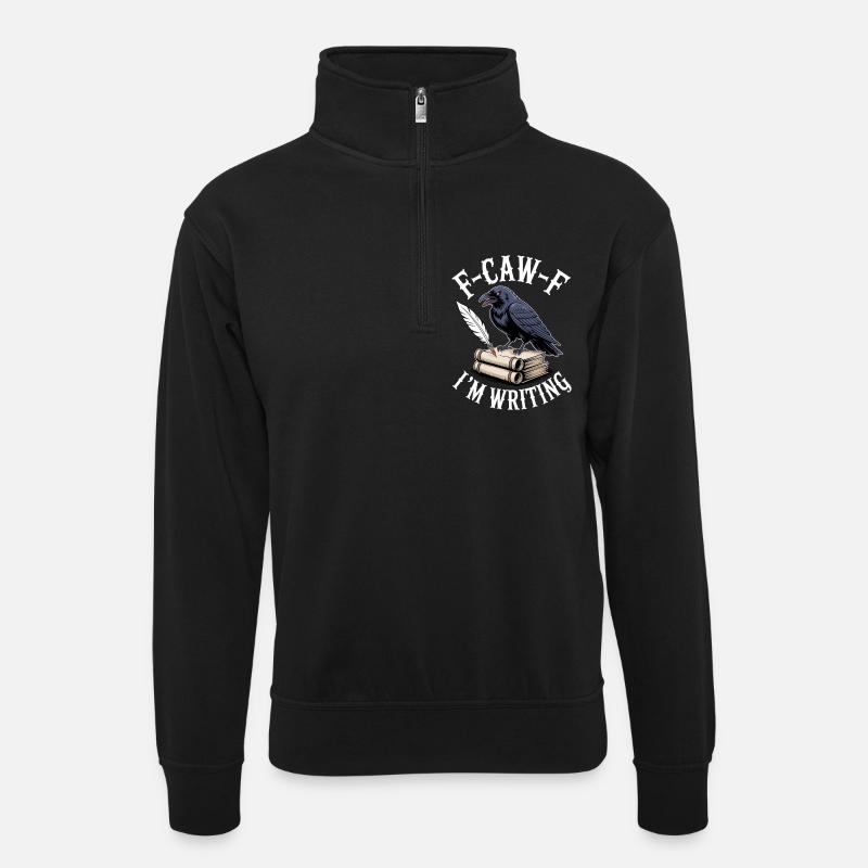 Rabe Federkiel und Schriftrollen - Unisex Pullover mit Zip-Kragen - Schwarz