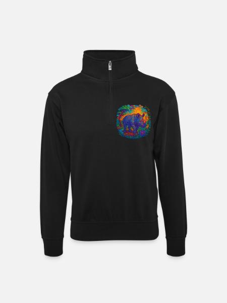 Rhino with family - Unisex sweater with zip collar - black