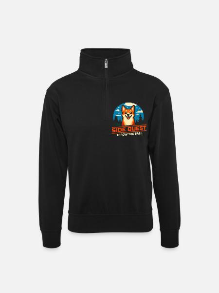 Side Quest: Throwing Ball | Dog Retrieving - Unisex sweater with zip collar - black