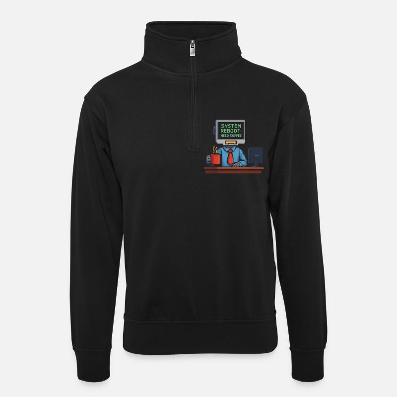 System Reboot Need Coffee - Unisex sweater with zip collar - black
