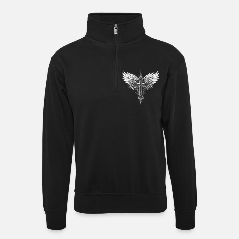Ailes de la Croix Chrétienne - Sweat col montant zippé unisexe - noir