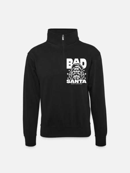 Bad Santa Weihnachtsdesign - Unisex Pullover mit Zip-Kragen - Schwarz
