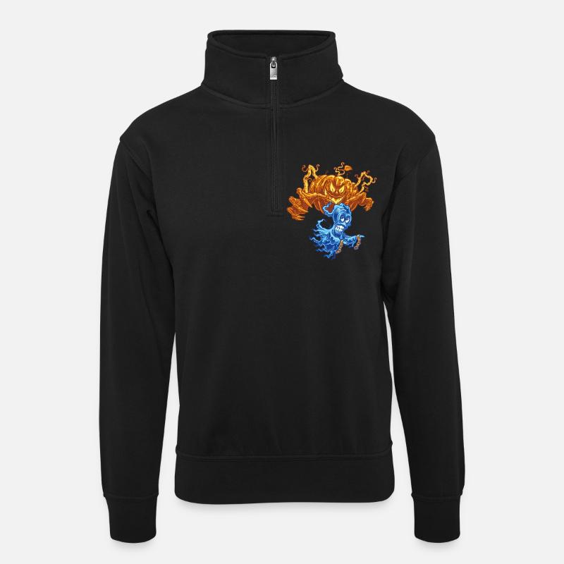 🎃Spukhafter Kürbis-Geisterjäger 👻 - Unisex Pullover mit Zip-Kragen - Schwarz