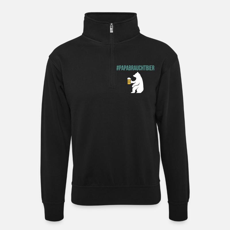 Bierfan PAPABRAUCHTBIER Lustiges - Unisex Pullover mit Zip-Kragen - Schwarz