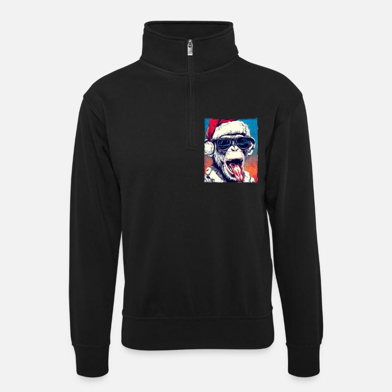 Affe Weihnachtsmütze Weihnachten - Unisex Pullover mit Zip-Kragen - Schwarz