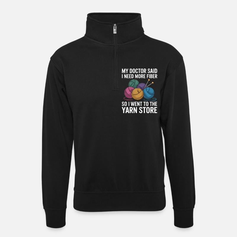 Mehr Faser Bitte – Garnladen Spruch - Unisex Pullover mit Zip-Kragen - Schwarz