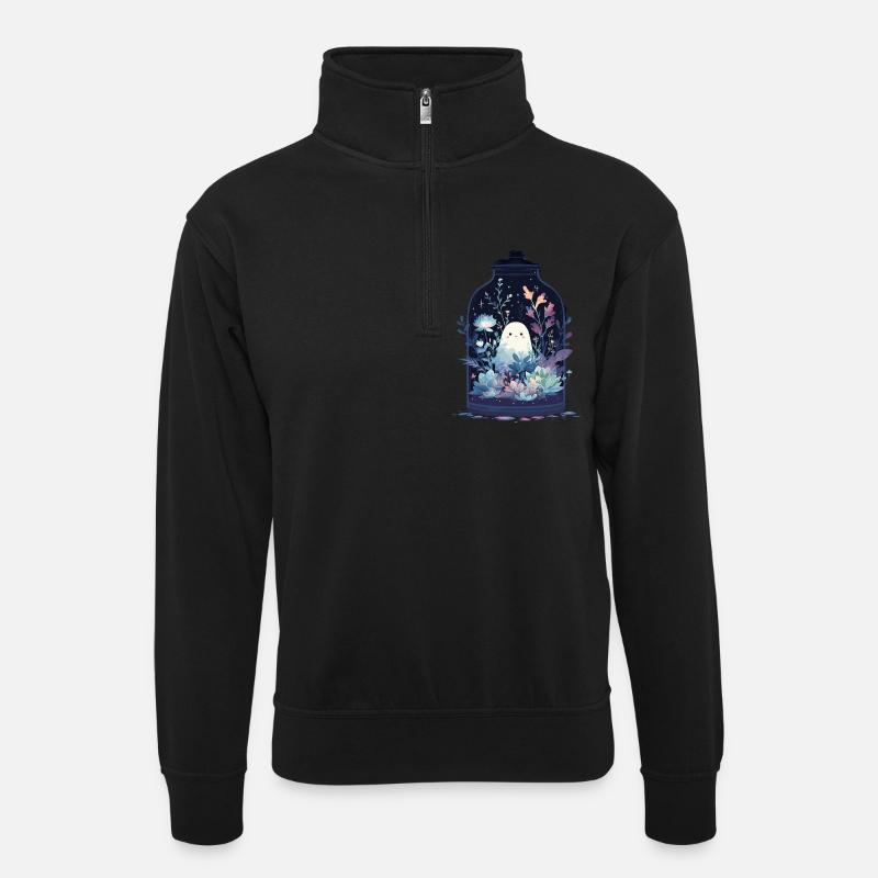 Cute Ghost Halloween Spooky Fun - Unisex sweater with zip collar - black