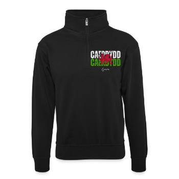 Cardiff, Wales, walisischer Stolz - Unisex Pullover mit Zip-Kragen - Schwarz - Vorne
