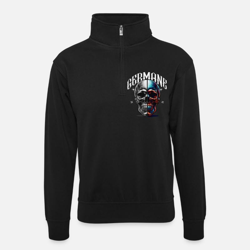 Split Skull Neon Contrast Germanic - Unisex sweater with zip collar - black