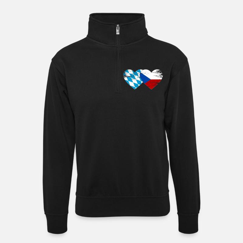 Bavière, République tchèque, drapeau coeur - Sweat col montant zippé unisexe - noir