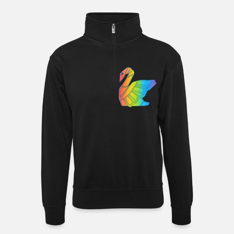 Regenbogen-Schwan - Unisex Pullover mit Zip-Kragen - Schwarz