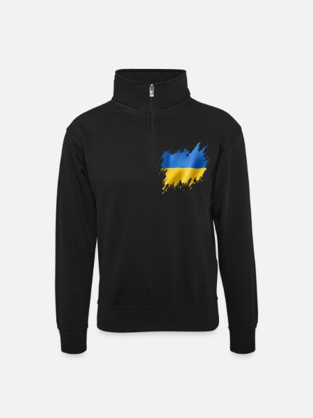 Flag of Ukraine, torn style - Unisex sweater with zip collar - black