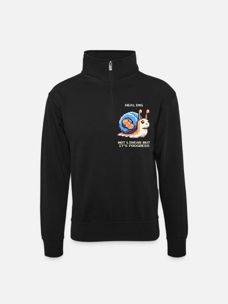Healing is not linear | Progress, Recovery - Unisex sweater with zip collar - black
