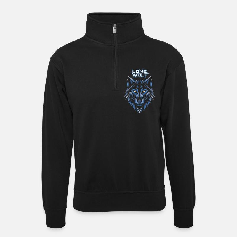 Lone Wolf Eisgeometrie Logo - Unisex Pullover mit Zip-Kragen - Schwarz
