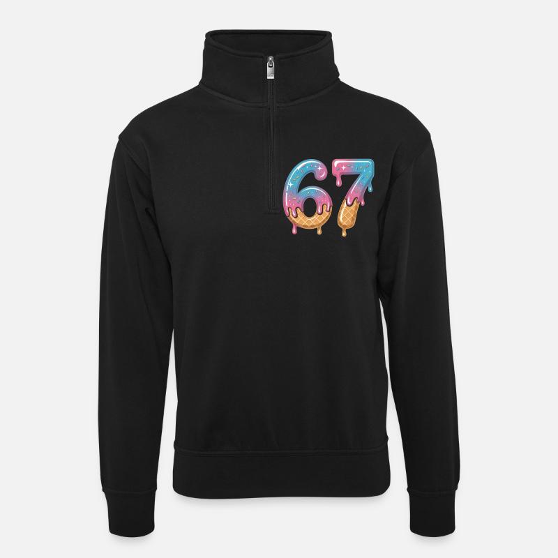 67 Eiscreme Tropfen - Unisex Pullover mit Zip-Kragen - Schwarz