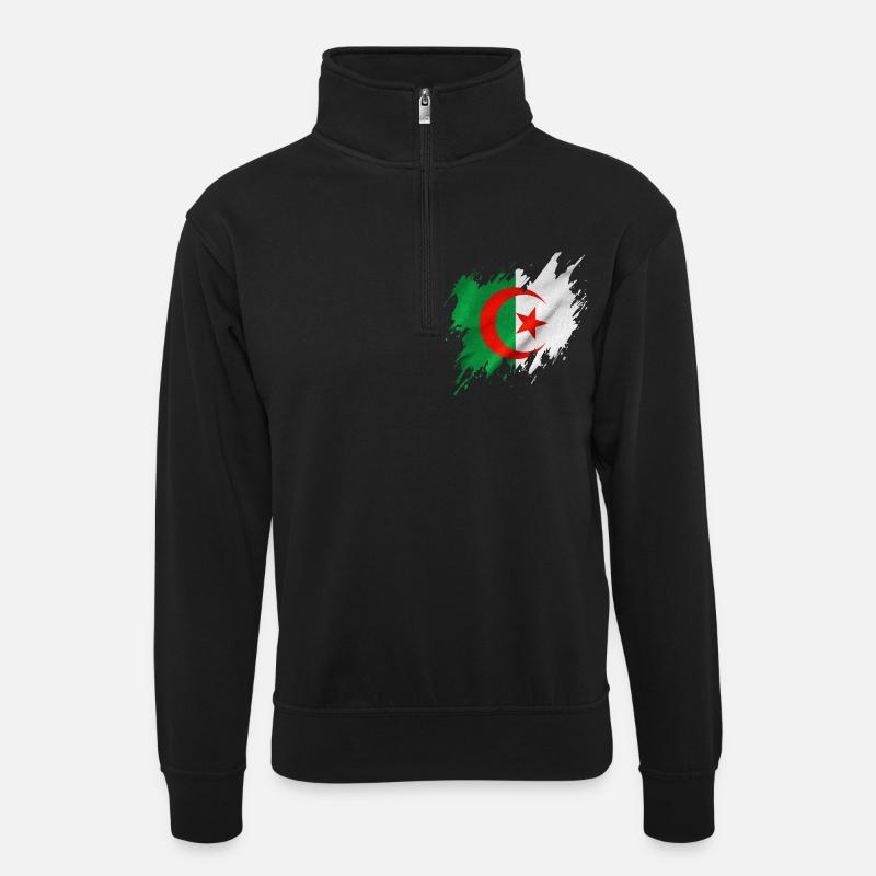 Algeria flag, torn style - Unisex sweater with zip collar - black