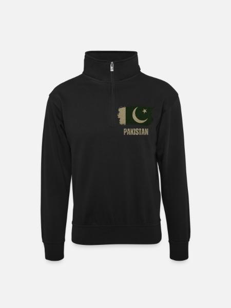 Pakistan Grunge Flag, Pakistani Proud - Unisex sweater with zip collar - black