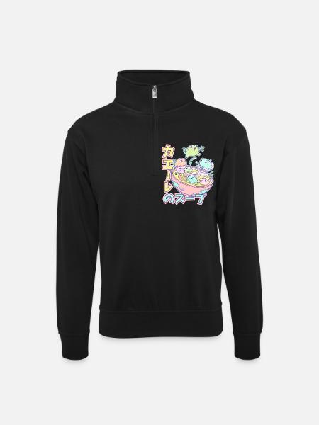 Kawaii Frösche - Unisex Pullover mit Zip-Kragen - Schwarz
