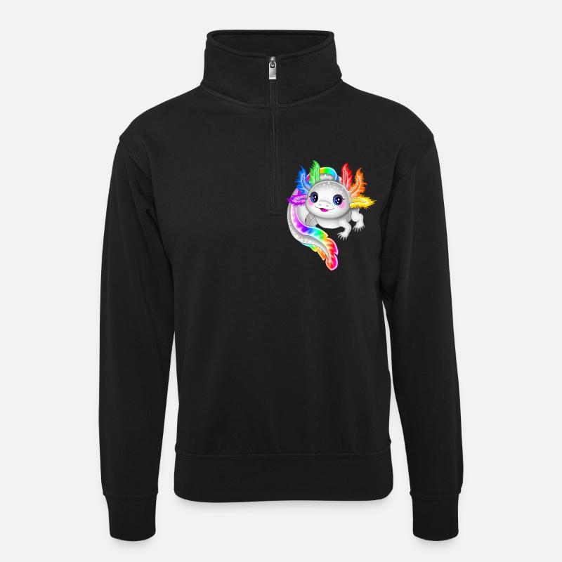 Regenbogen bunter Axolotl - Unisex Pullover mit Zip-Kragen - Schwarz