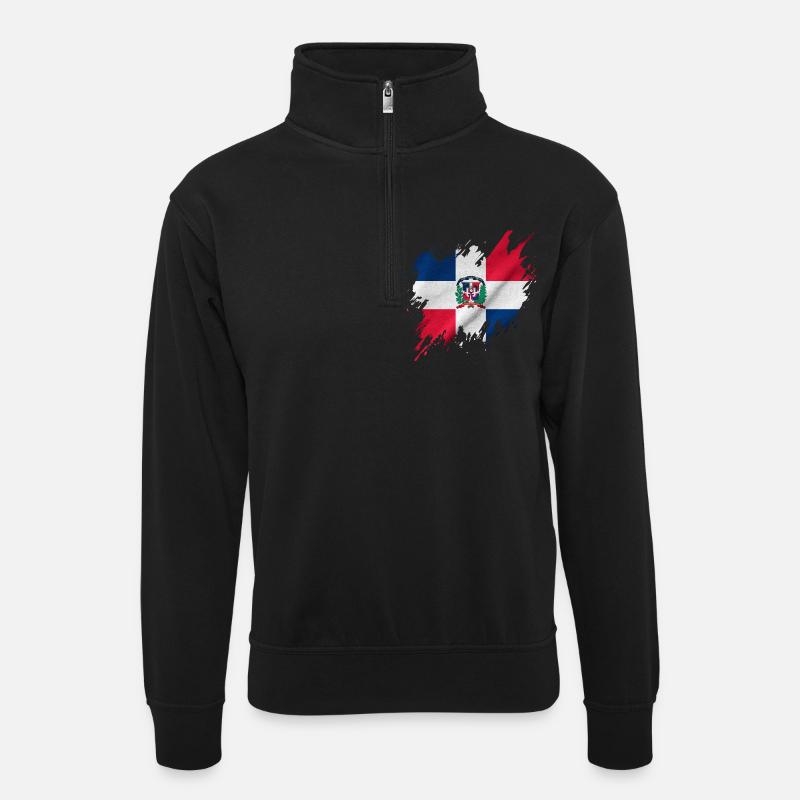 Dominican flag, torn style - Unisex sweater with zip collar - black