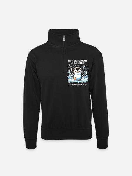 Achievement of Icebreaker | Penguin Gamer Humor - Unisex sweater with zip collar - black