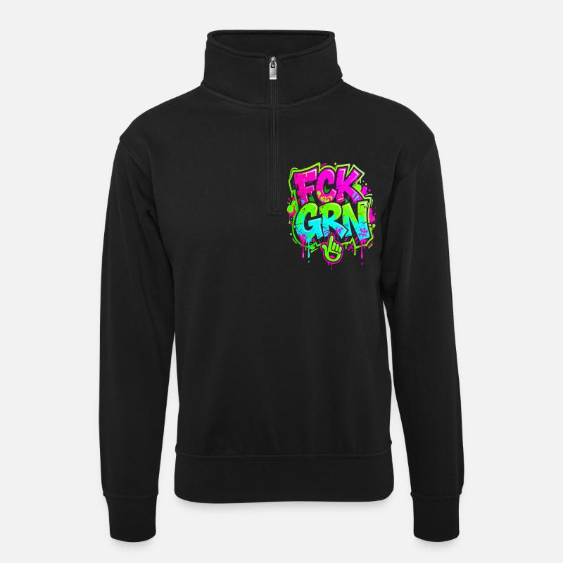 FCK GRN Graffiti  - Unisex Pullover mit Zip-Kragen - Schwarz