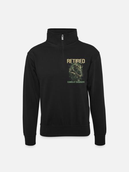 Calm Combat Engineer Illustration - Unisex sweater with zip collar - black