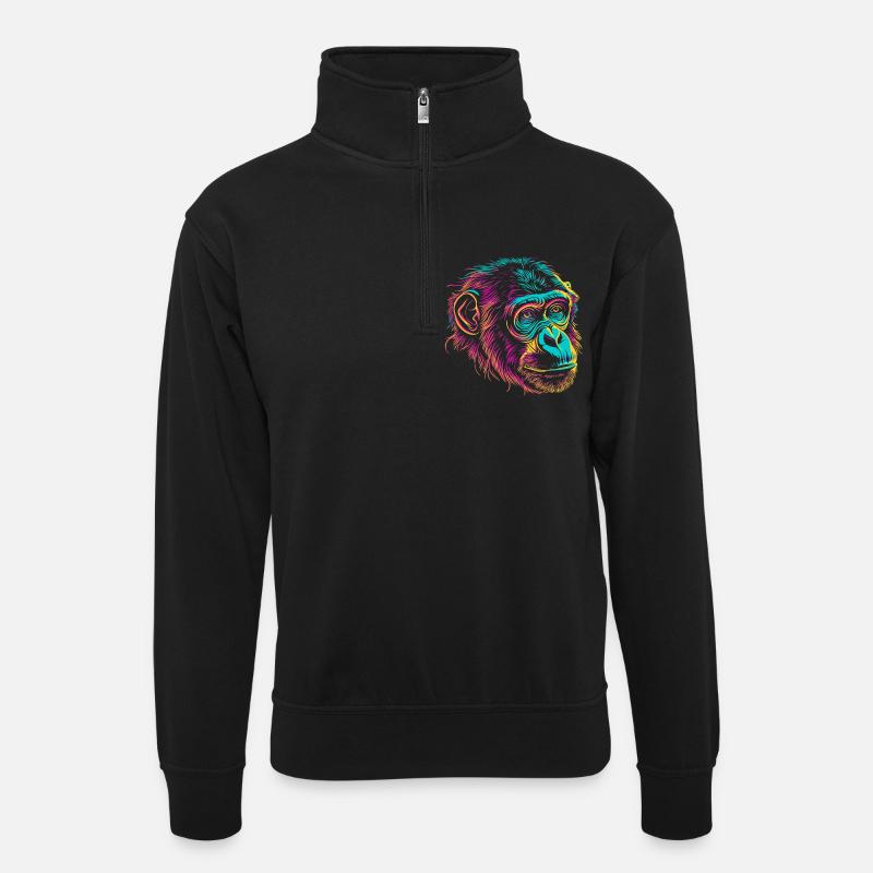 Neonaffen-Porträt Farbexplosion - Unisex Pullover mit Zip-Kragen - Schwarz