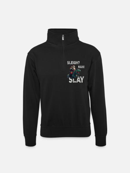 Santa Claus Dino T-Rex - Unisex sweater with zip collar - black