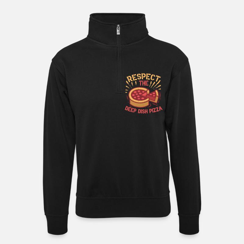 Deep Dish Pizza Chicargo - Unisex Pullover mit Zip-Kragen - Schwarz