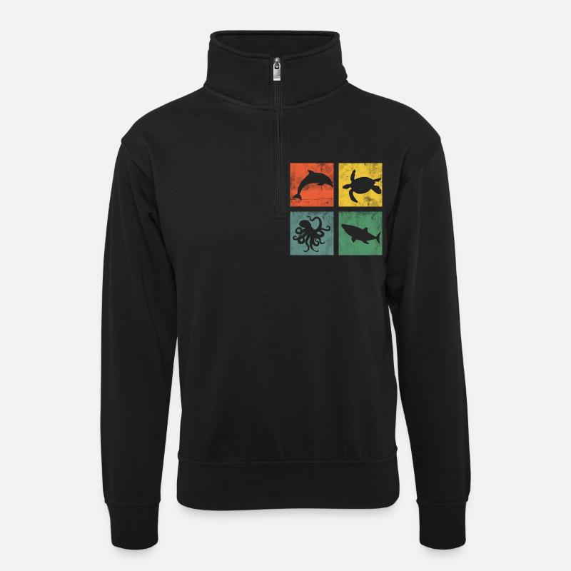 Meerestiere Ozean Delfin Schildkröte Oktopus - Unisex Pullover mit Zip-Kragen - Schwarz