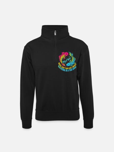 Two Lost Souls – Koi Fish Retro - Unisex sweater with zip collar - black